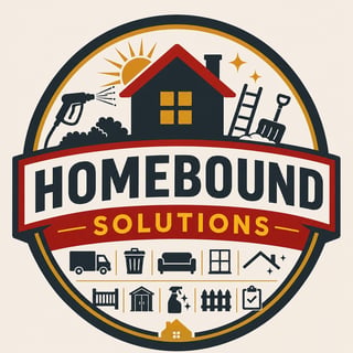 Homebound Solutions logo featuring a house with tools and service icons on a circular badge